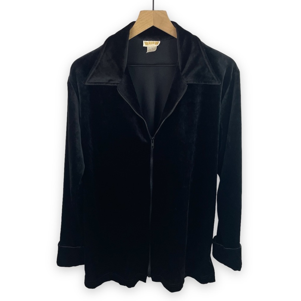 Vintage Velour Rio Women’s Full Zip Black Jacket Size Large
